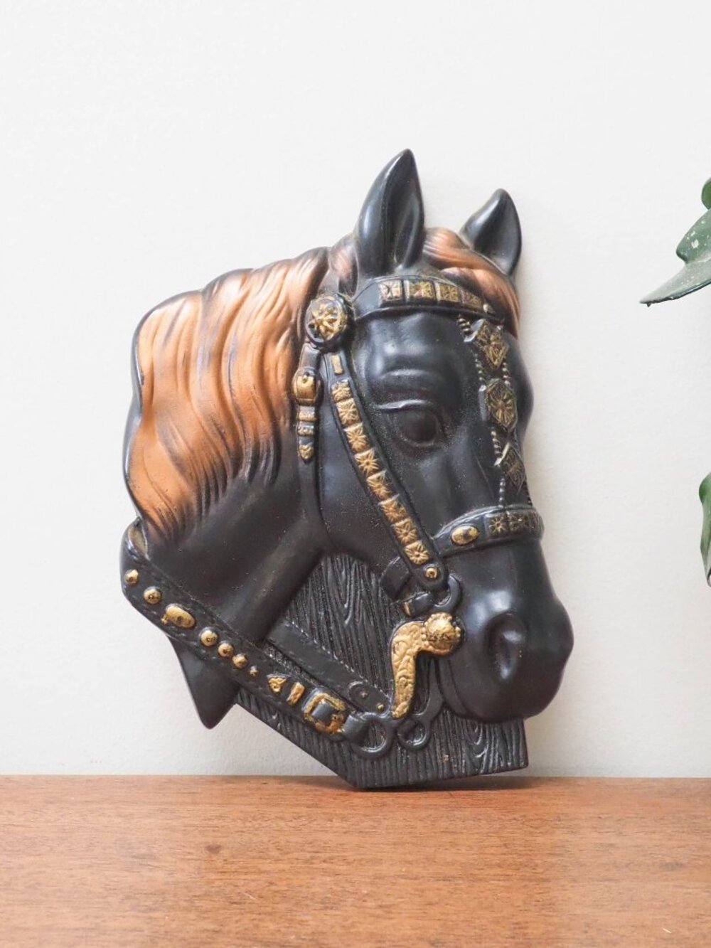 Vtg Plaster Horse Head Wall Plaque - Vintage Equestrian Wall Decor - Western